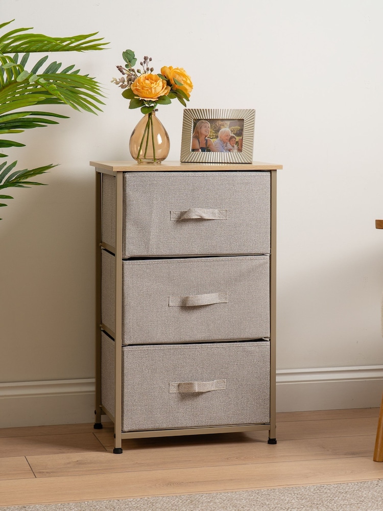 Scottish Everlastings Ltd Beige 3 Drawer Cabinet With Fabric Drawers - Image 1 of 4