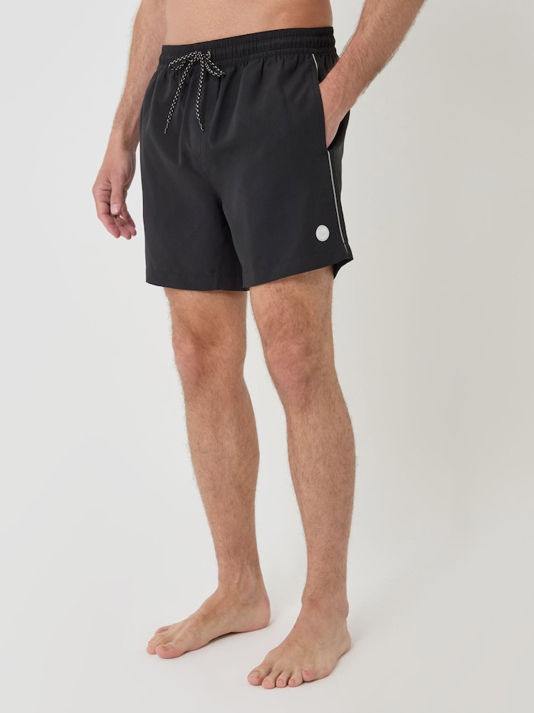 Threadbare Black Contrast Piping Quick Dry Swim Shorts - Image 2 of 4 Threadbare Black Contrast Piping Quick Dry Swim Shorts - Image 2 of 4