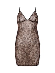 Hunkemoller Black Leopard Mesh Slip Dress - Image 4 of 5