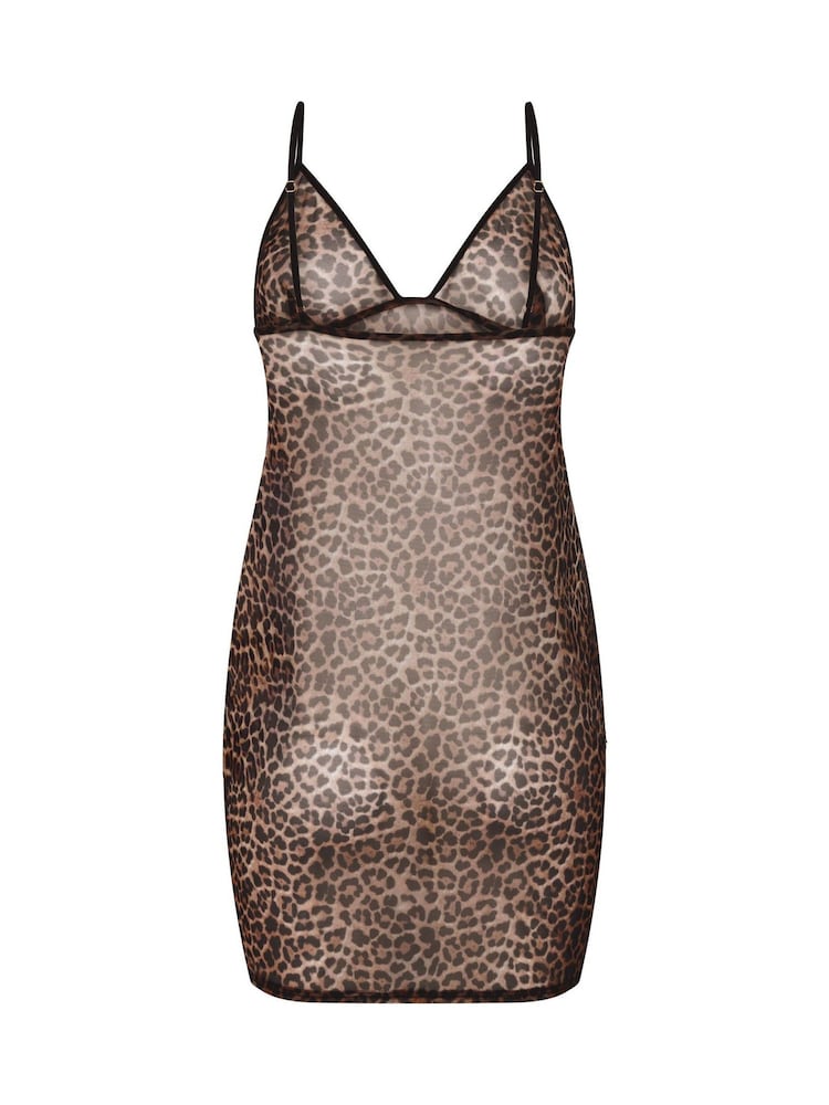 Hunkemoller Black Leopard Mesh Slip Dress - Image 5 of 5