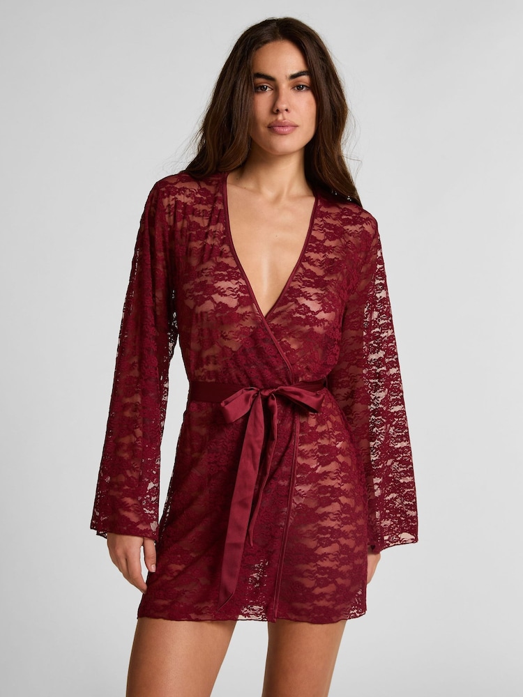 Hunkemoller Red Kimono Allover Lace Robes - Image 1 of 5