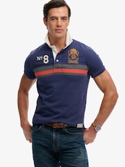 Superdry Blue Double Emblem Jersey Short Sleeve Rugby Polo Top - Image 1 of 5