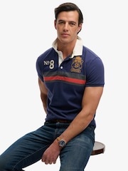 Superdry Blue Double Emblem Jersey Short Sleeve Rugby Polo Top - Image 4 of 5