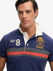 Superdry Blue Double Emblem Jersey Short Sleeve Rugby Polo Top - Image 5 of 5