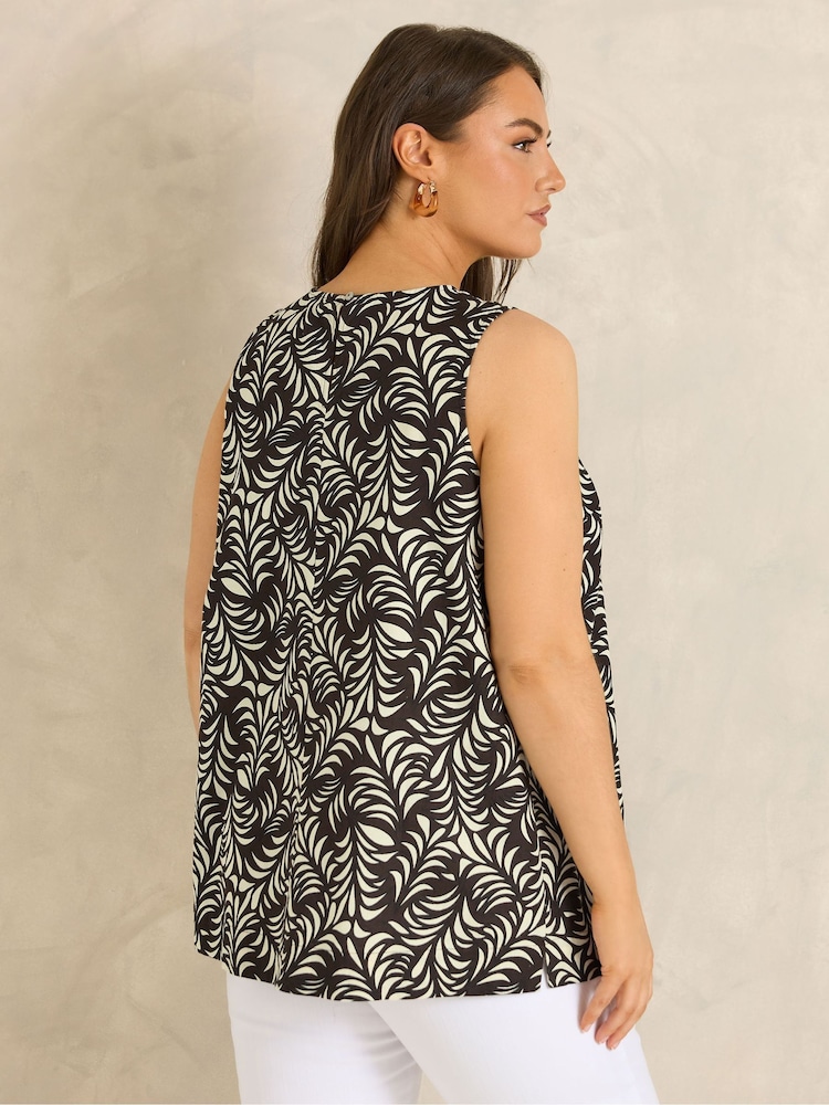 Evans Natural Leaf Print Linen Blend Vest Top - Image 2 of 5