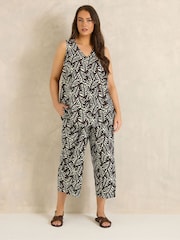 Evans Natural Leaf Print Linen Blend Vest Top - Image 4 of 5