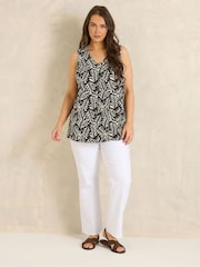 Evans Natural Leaf Print Linen Blend Vest Top - Image 5 of 5