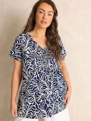 Evans Blue Abstract Print Premium Cotton Henley Top - Image 1 of 5