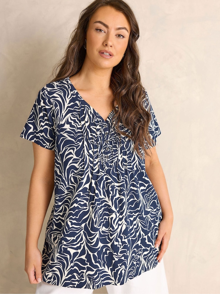 Evans Blue Abstract Print Premium Cotton Henley Top - Image 1 of 5