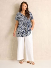 Evans Blue Abstract Print Premium Cotton Henley Top - Image 2 of 5