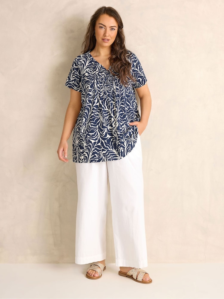 Evans Blue Abstract Print Premium Cotton Henley Top - Image 2 of 5