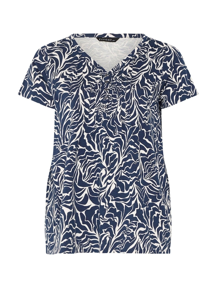 Evans Blue Abstract Print Premium Cotton Henley Top - Image 5 of 5