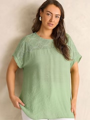أخضر - Evans Lace Detail Short Sleeve Top - Image 1 of 5