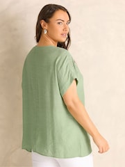 أخضر - Evans Lace Detail Short Sleeve Top - Image 3 of 5