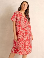 Evans Red Pleated Front Grown On Sleeve Dress - Image 1 of 5
