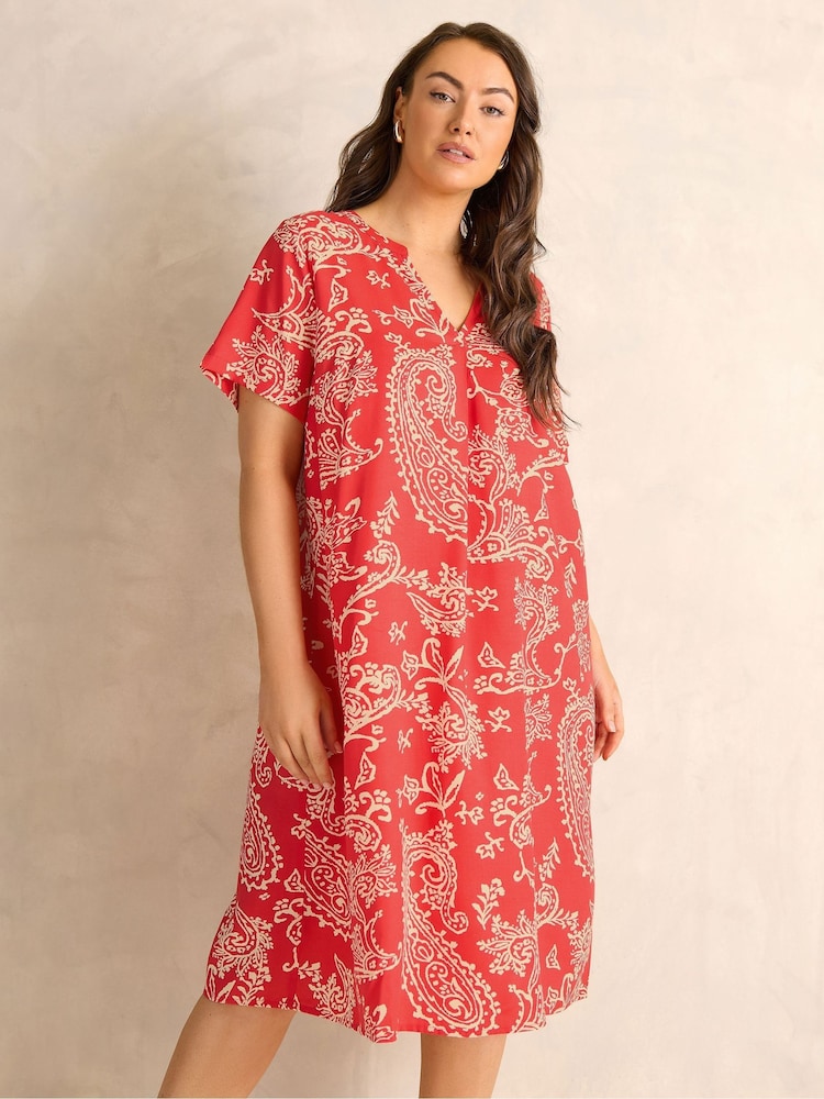 Evans Red Pleated Front Grown On Sleeve Dress - Image 1 of 5