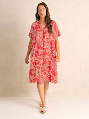 Evans Red Pleated Front Grown On Sleeve Dress - Image 2 of 5