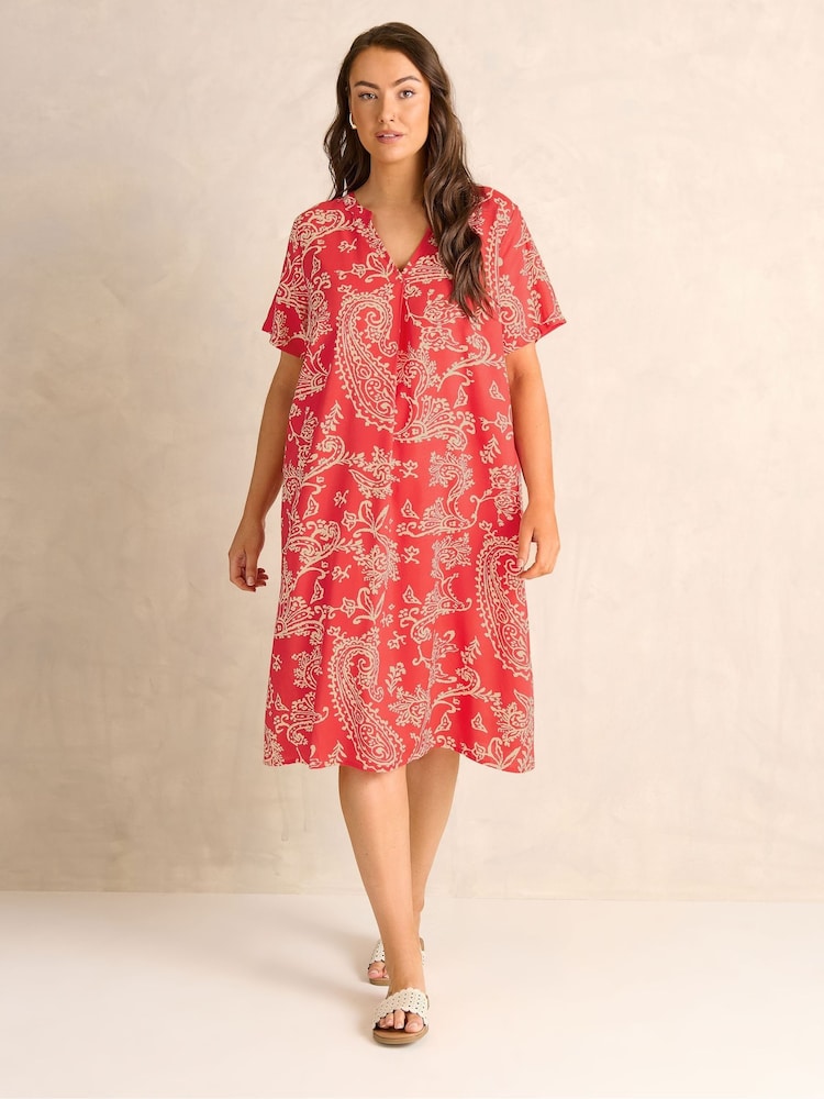 Evans Red Pleated Front Grown On Sleeve Dress - Image 2 of 5