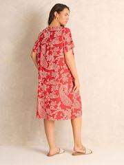 Evans Red Pleated Front Grown On Sleeve Dress - Image 3 of 5