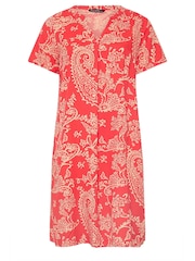 Evans Red Pleated Front Grown On Sleeve Dress - Image 5 of 5