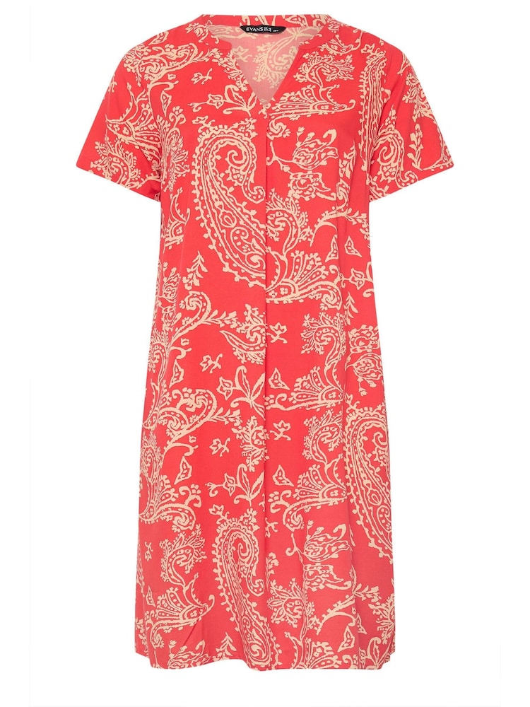 Evans Red Pleated Front Grown On Sleeve Dress - Image 5 of 5