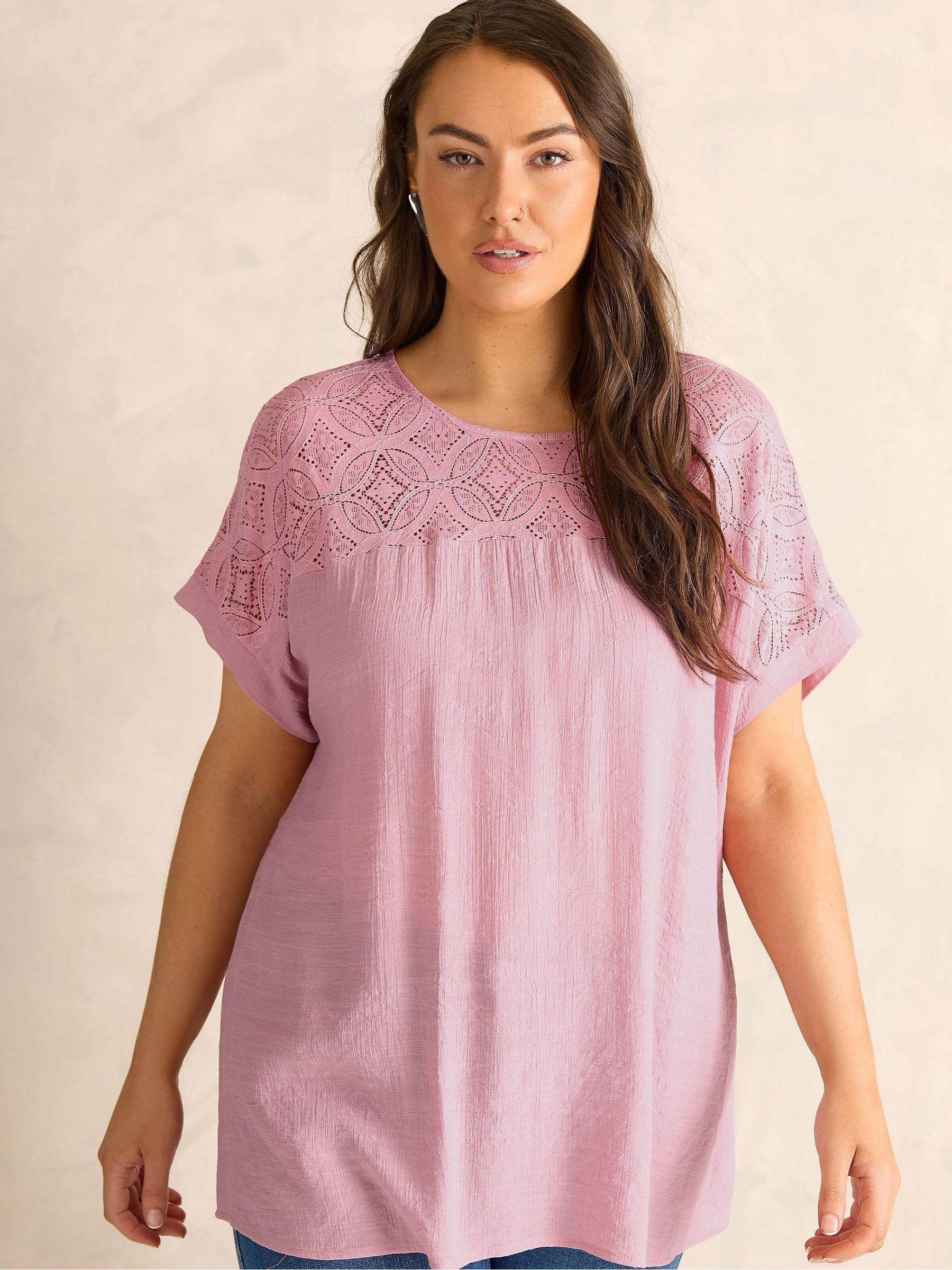 Buy Evans Pink Lace Detail Short Sleeve Top from Next USA