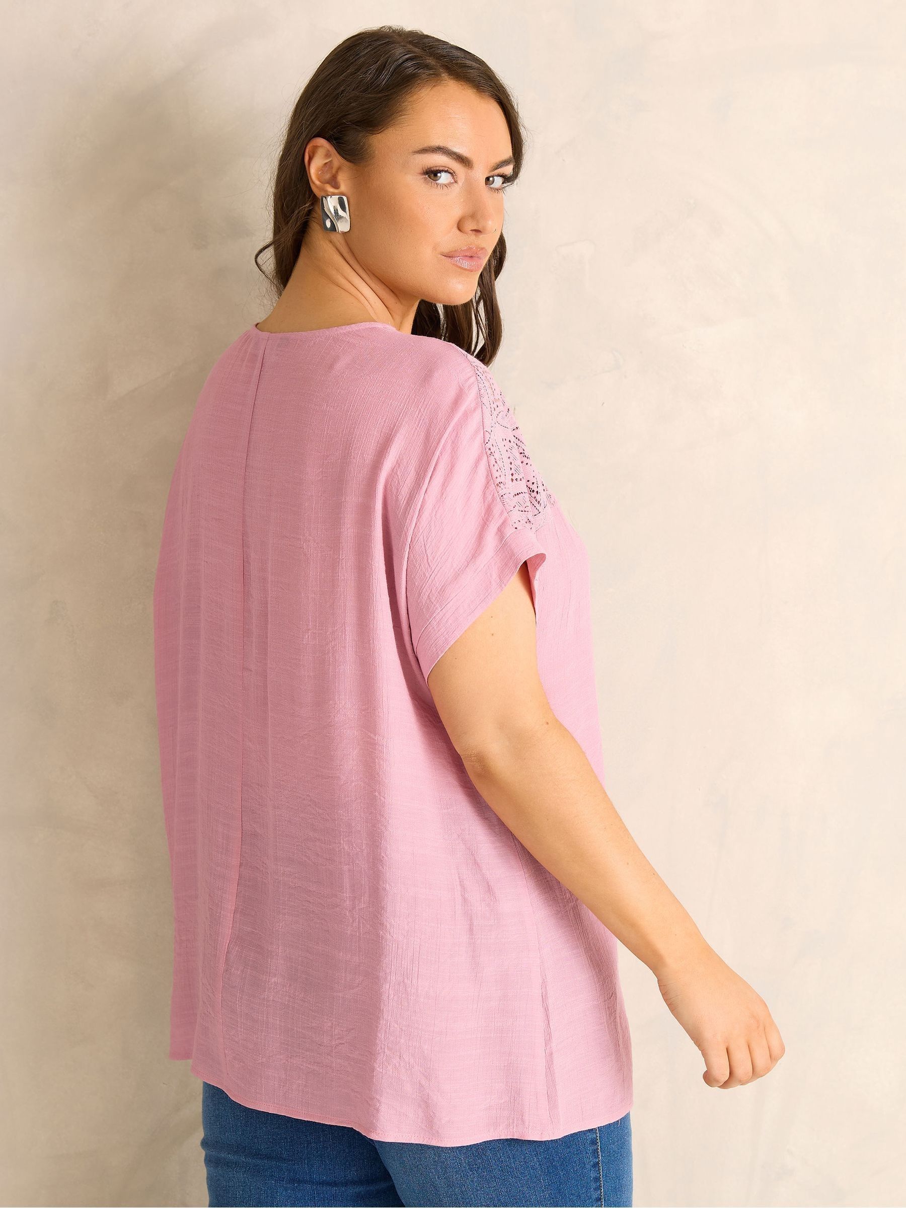 Buy Evans Pink Lace Detail Short Sleeve Top from Next USA