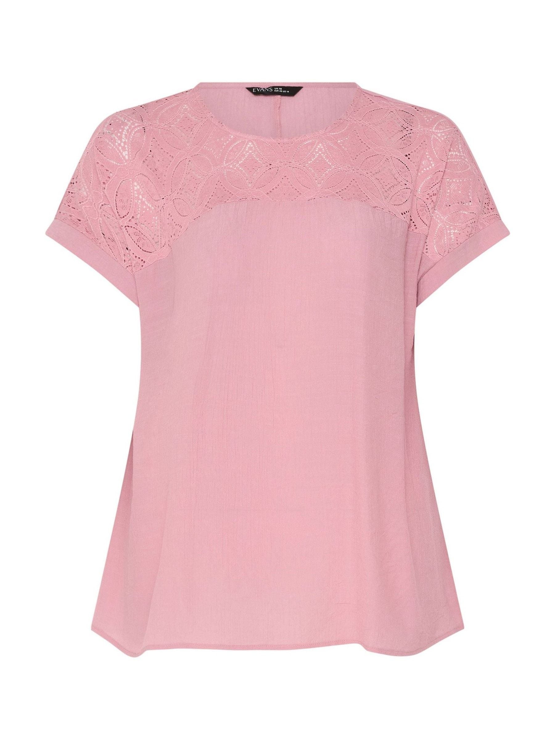 Buy Evans Pink Lace Detail Short Sleeve Top from Next USA