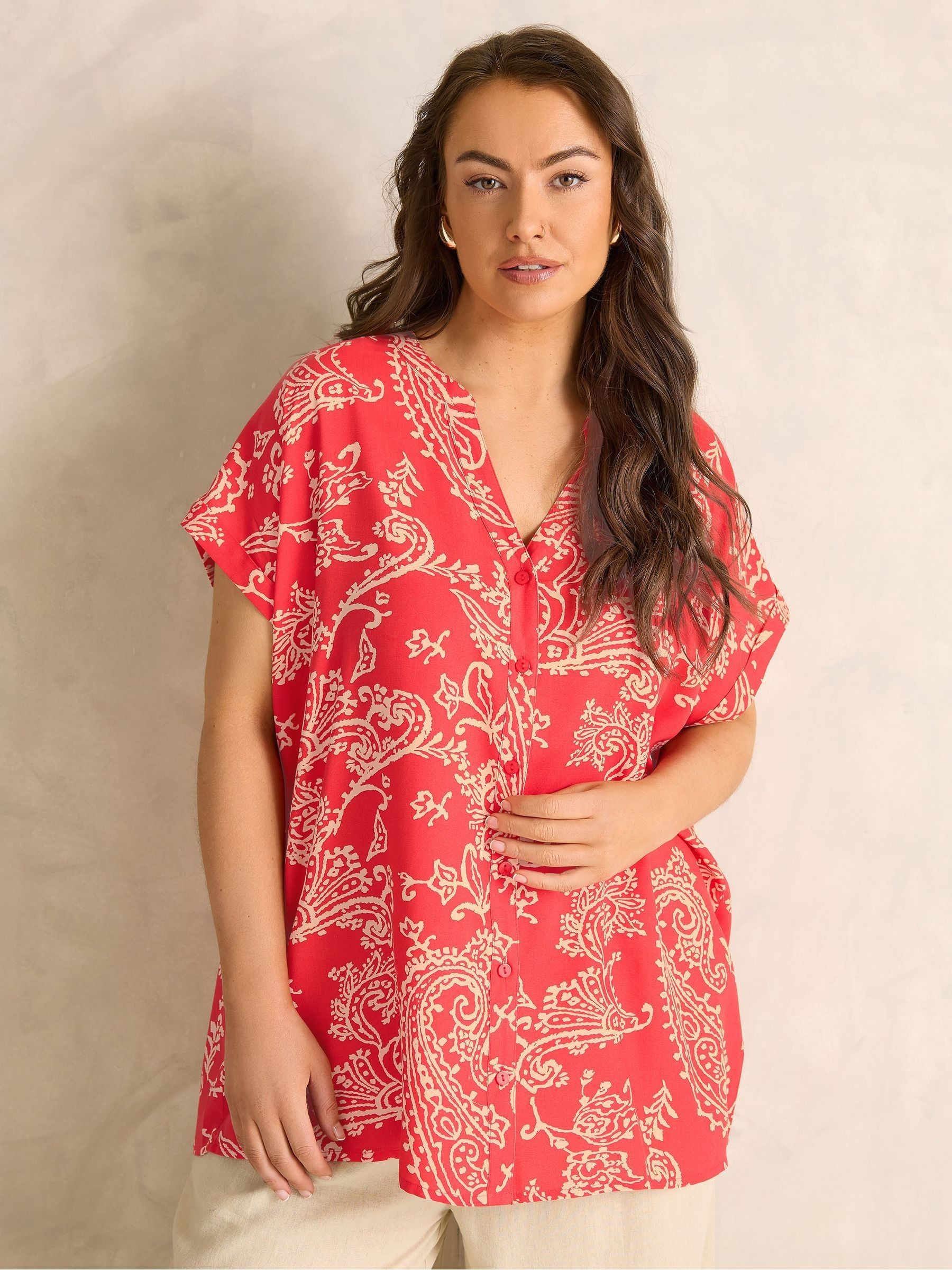 Evans Women's Red Modal Notch Neck Shirt