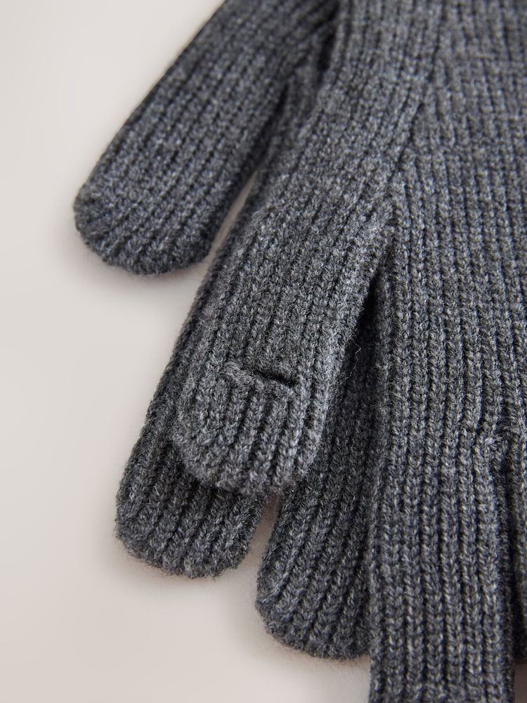Charcoal Grey Ribbed Gloves - Image 2 of 3 Charcoal Grey Ribbed Gloves - Image 2 of 3