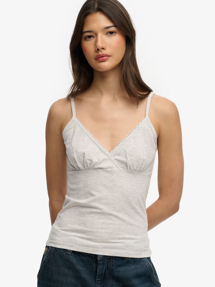 Superdry Grey Athletic Essentials Trim V-Neck Vest Top - Image 1 of 5 Superdry Grey Athletic Essentials Trim V-Neck Vest Top - Image 1 of 5