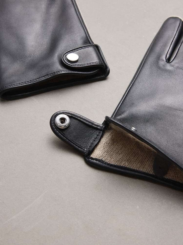 שחור - N. Premium Leather Gloves with Cashmere Lining - תמונה 2 מתוך 3