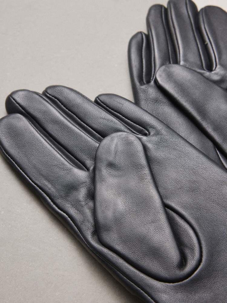 שחור - N. Premium Leather Gloves with Cashmere Lining - תמונה 3 מתוך 3