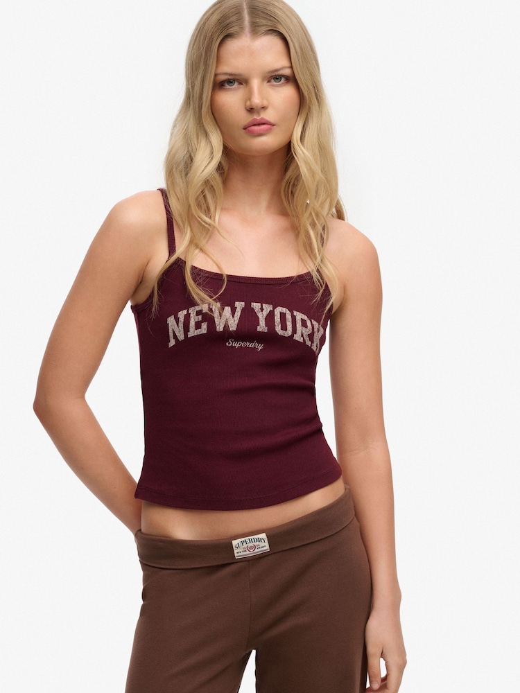 SUPERDRY Red Athletic Essentials Graphic Print Cami Top - Image 1 of 5