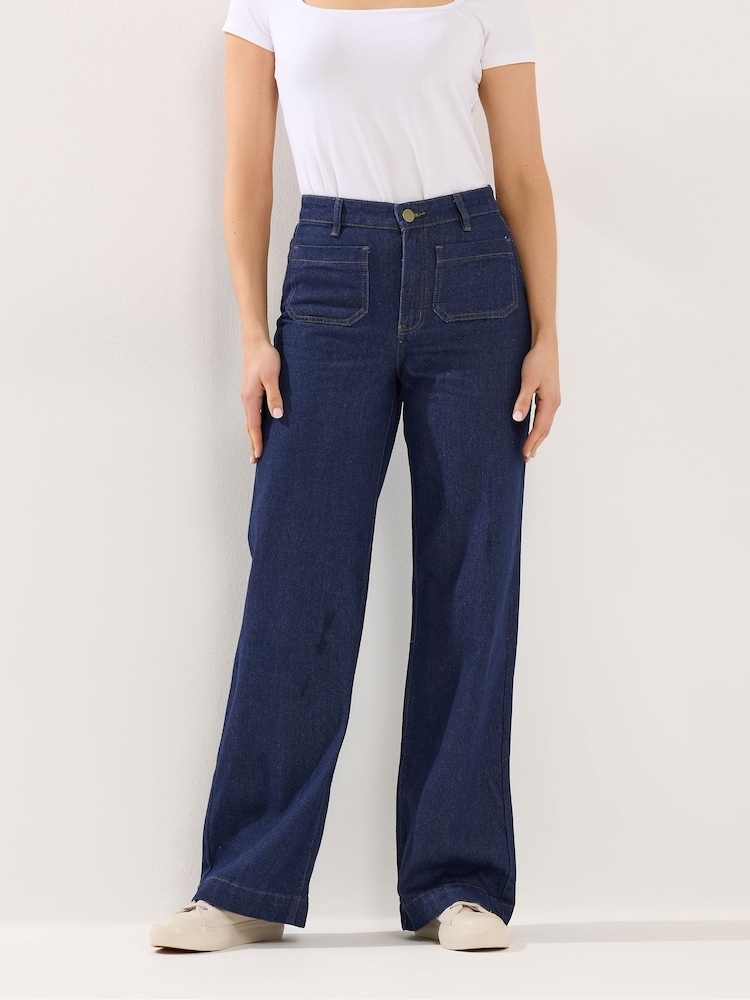 Long Tall Sally Blue Pocket Detail Wide Leg Jeans - Image 2 of 5