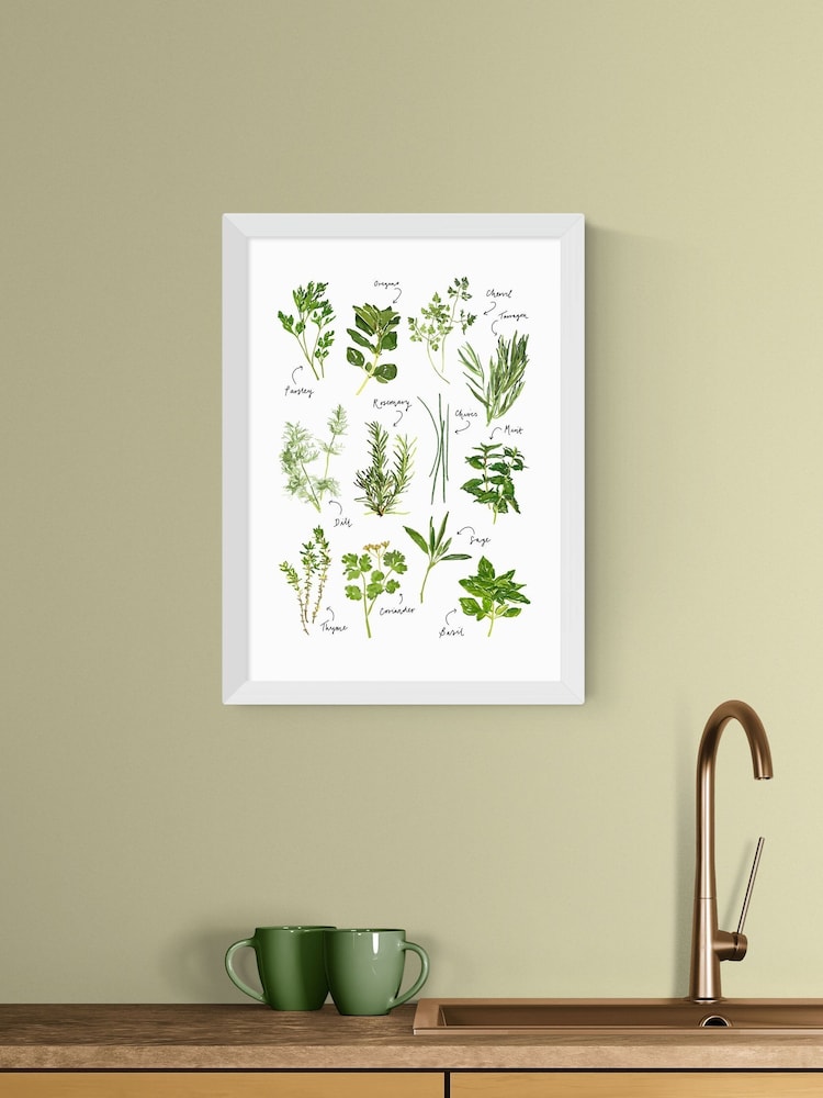 East End Prints White All the Herbs Wall Art Print by Natalie Cass - Image 1 of 2