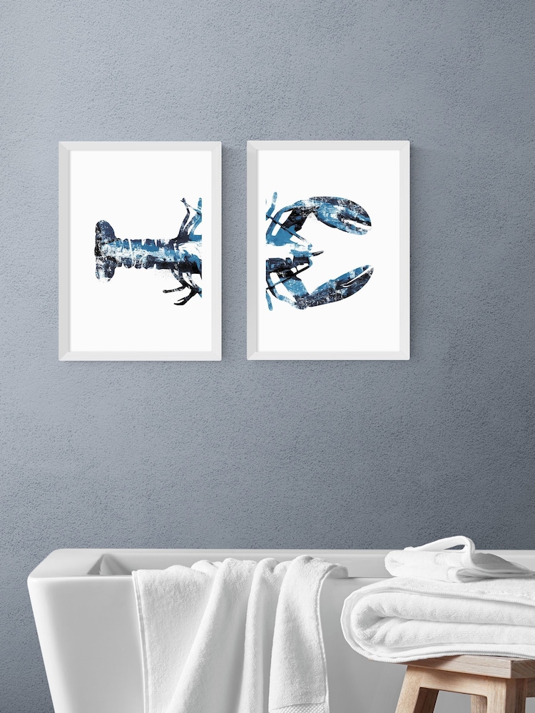 East End Prints Set of 2 White Lobster Wall Arts Print by Dan Hobday - Image 1 of 2