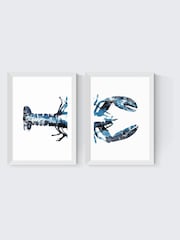 East End Prints Set of 2 White Lobster Wall Arts Print by Dan Hobday - Image 2 of 2