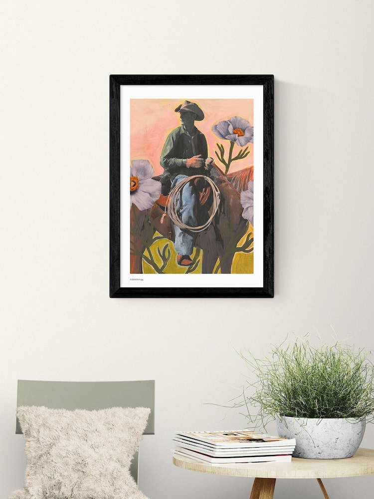 East End Prints Black Retro Rodeo Cowboy Wall Art Print by El Baker - Image 1 of 2