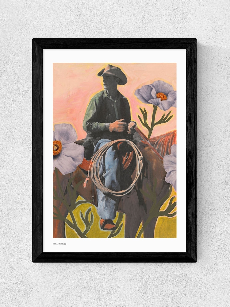 East End Prints Black Retro Rodeo Cowboy Wall Art Print by El Baker - Image 2 of 2