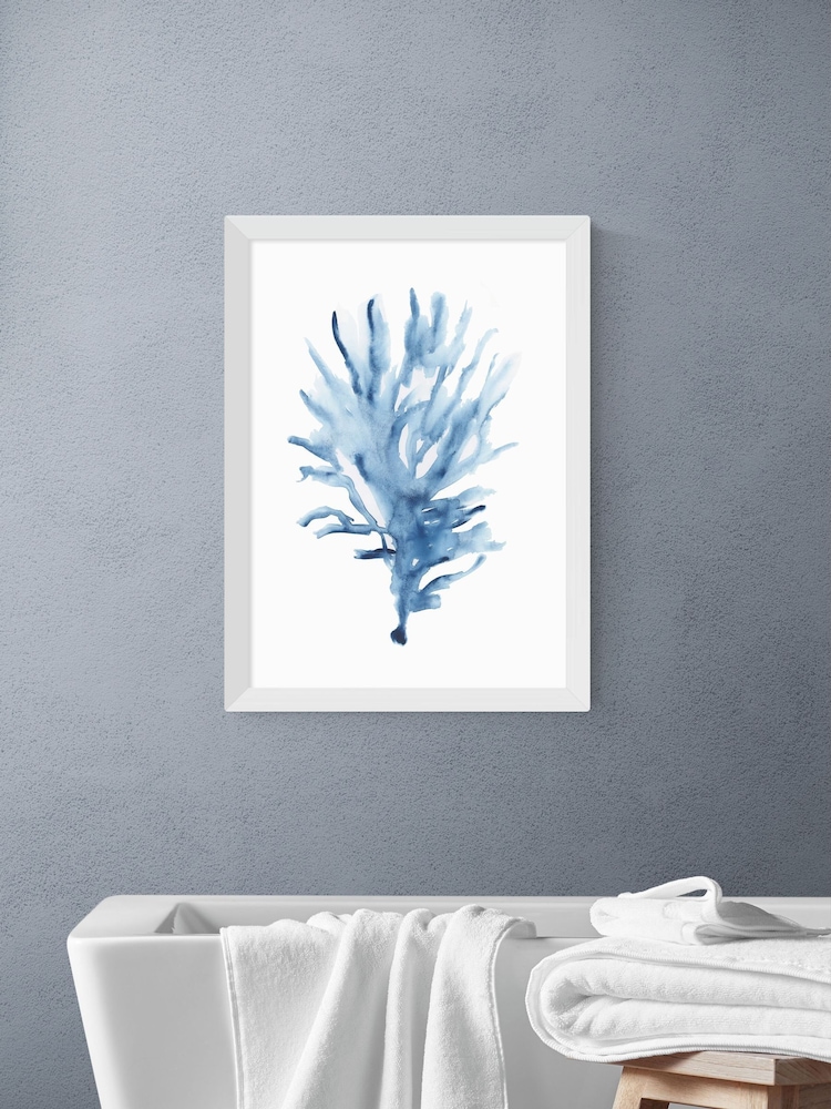 East End Prints White Blue Seaweed Wall Art Print by Cartissi - Image 1 of 2