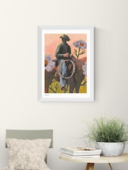 East End Prints White Retro Rodeo Cowboy Wall Art Print by El Baker - Image 1 of 2