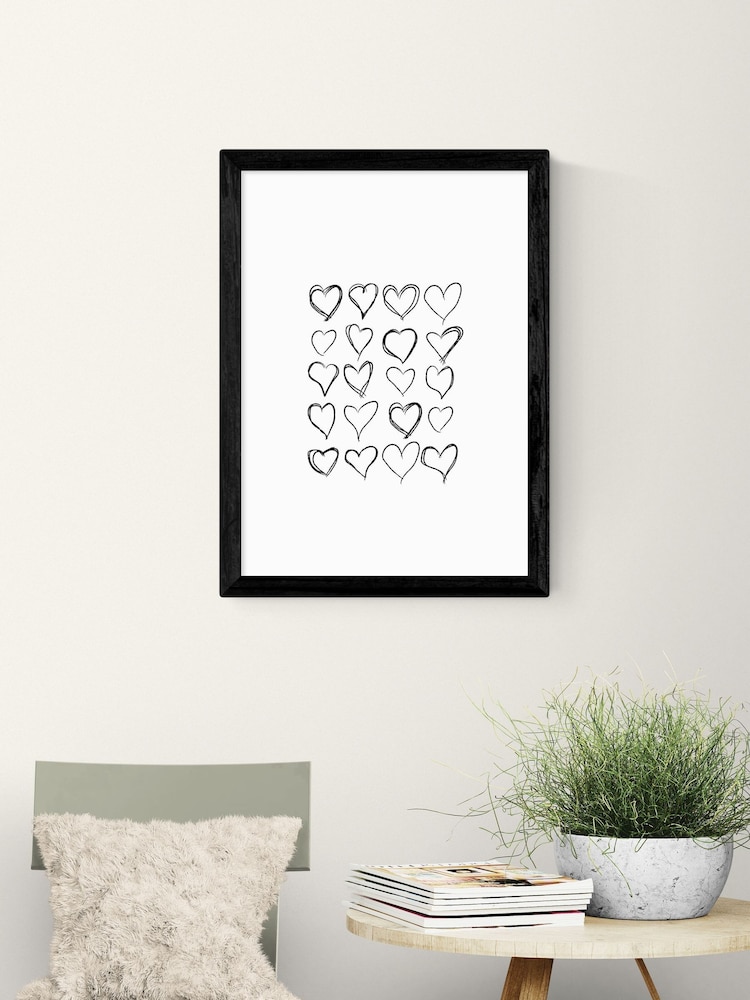 East End Prints Black Love Hearts Wall Art Print by Honeymoon Hotel - Image 1 of 2 East End Prints Black Love Hearts Wall Art Print by Honeymoon Hotel - Image 1 of 2