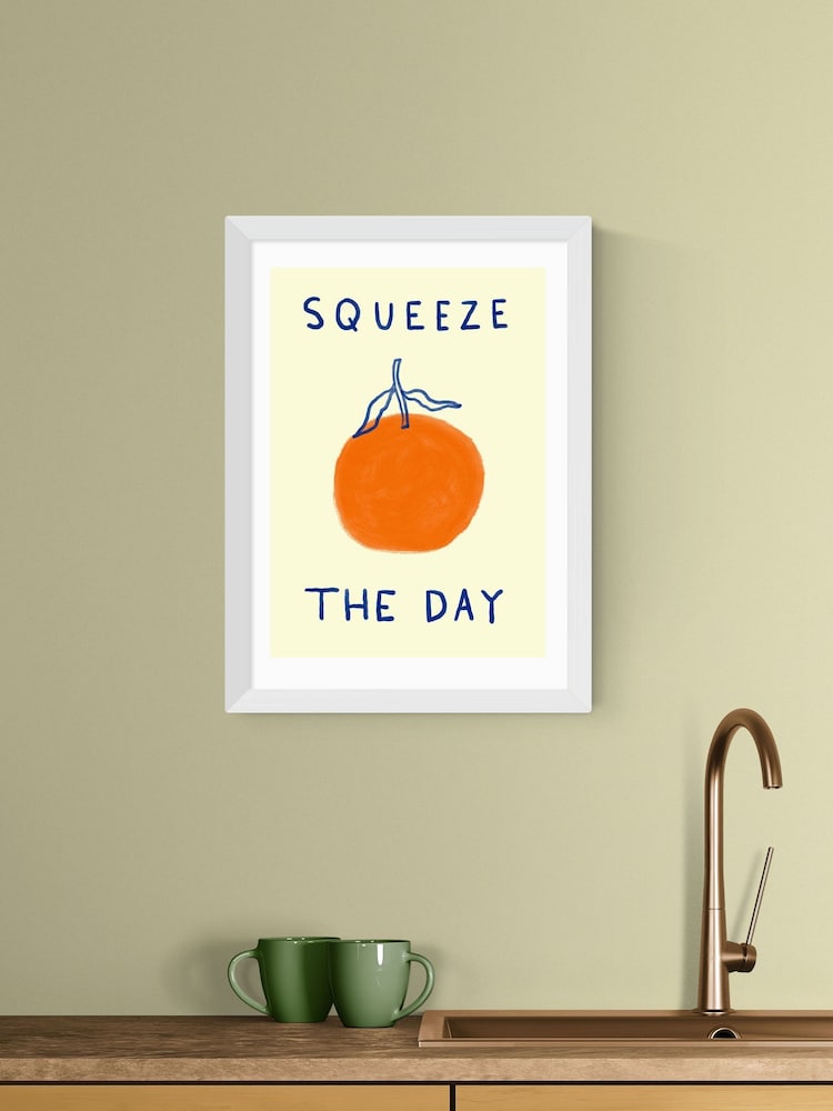 East End Prints White Squeeze The Day Orange Wall Art Print by She Snacks and Paints - Image 1 of 2