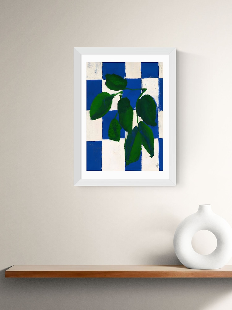 East End Prints White Checkered Greenery Wall Art Print by Merel Takken - Image 1 of 2