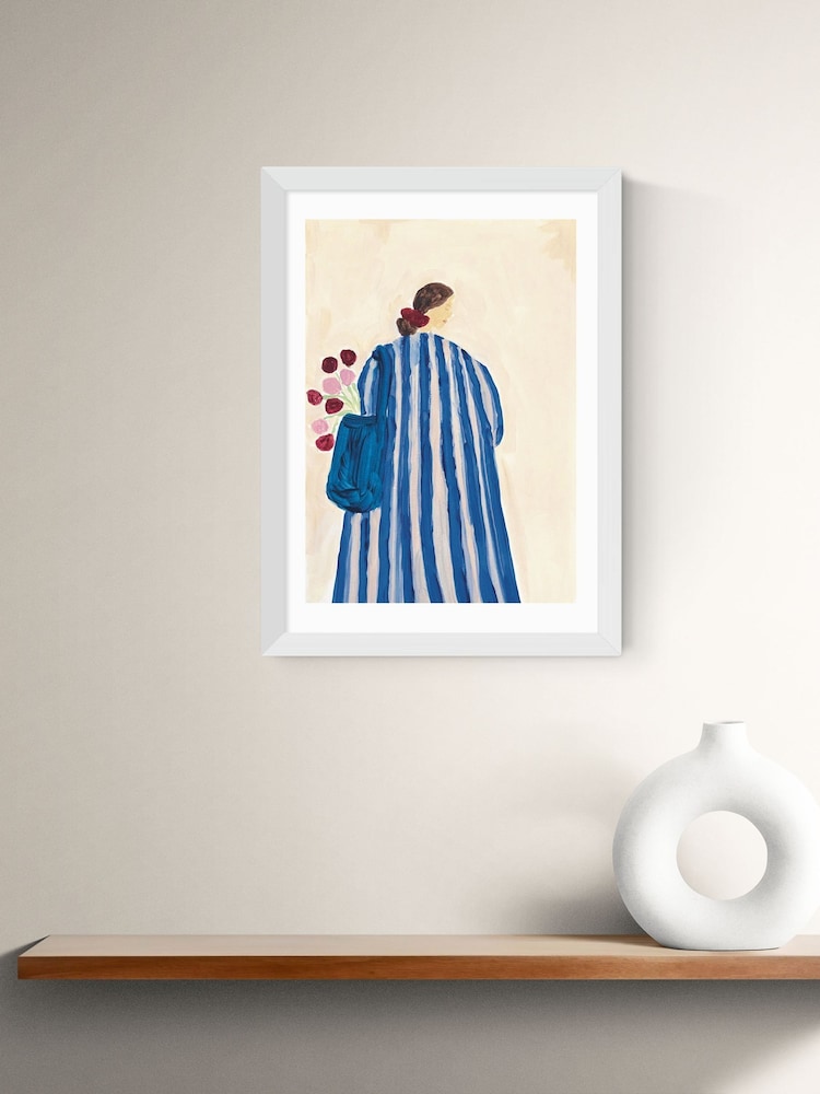 East End Prints White Lady With Flowers Wall Art Print by She Snacks and Paints - Image 1 of 2 East End Prints White Lady With Flowers Wall Art Print by She Snacks and Paints - Image 1 of 2
