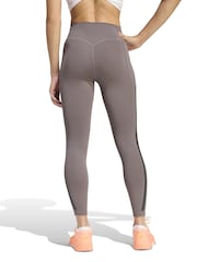 adidas Brown Optime Workout 3-Stripes 7/8 Leggings - Image 2 of 7
