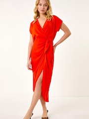 فستان سادة بتفاصيل رباط ملفوف من Roman - Image 2 of 5