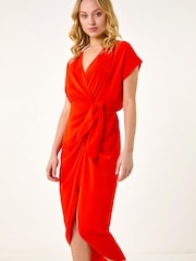 فستان سادة بتفاصيل رباط ملفوف من Roman - Image 4 of 5