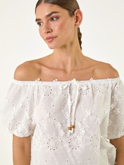 Roman White Floral Embroidered Bardot Top - Image 1 of 5